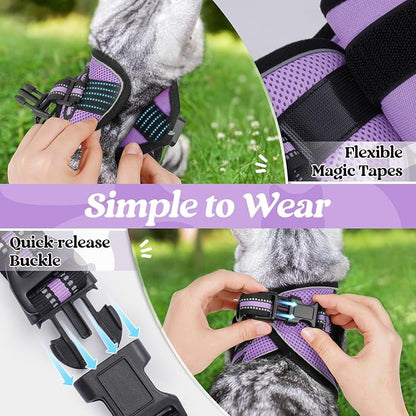 rabbitgoo Cat Harness and Leash Set for Walking Escape Proof, Adjustable Soft Kittens Vest with Reflective Strip for Cats, Comfortable Outdoor Vest, Light Purple, M