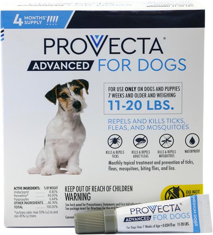 Provecta® Advanced for Dogs Flea and Tick Topical Treatment for Medium Dogs (11–20 lbs), 4-Month Supply