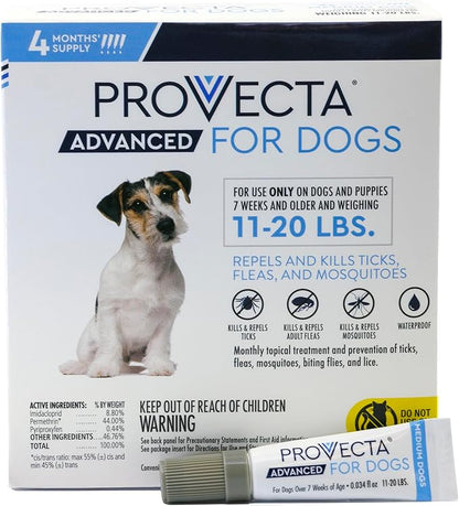 Provecta® Advanced for Dogs Flea and Tick Topical Treatment for Medium Dogs (11–20 lbs), 4-Month Supply
