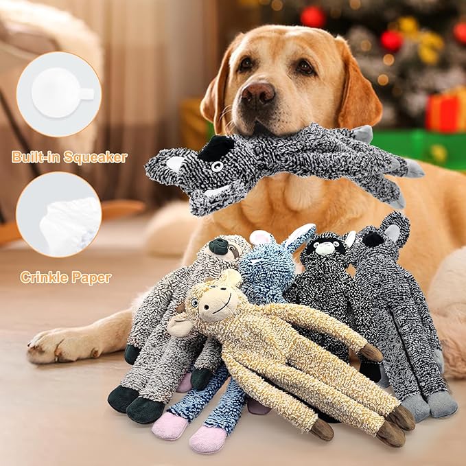 BUYPOW Cattle No Stuffing Dog Toys for Large Dogs, Squeaky Crinkle Interactive Dog Animals, Plush Teething Toys to Keep Them Busy, Cute Funny Dogs Gifts for Small Medium Large Breed
