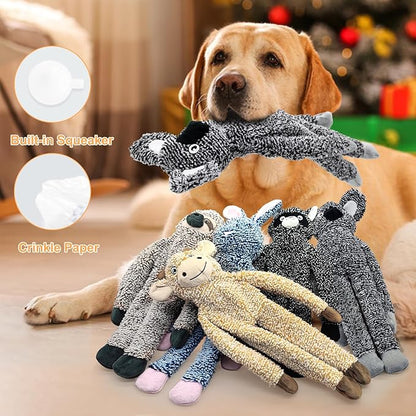 BUYPOW Raccoon No Stuffing Dog Toys for Large Dogs, Squeaky Crinkle Interactive Dog Animals, Plush Teething Toys to Keep Them Busy, Cute Funny Dogs Gifts for Small Medium Large Breed