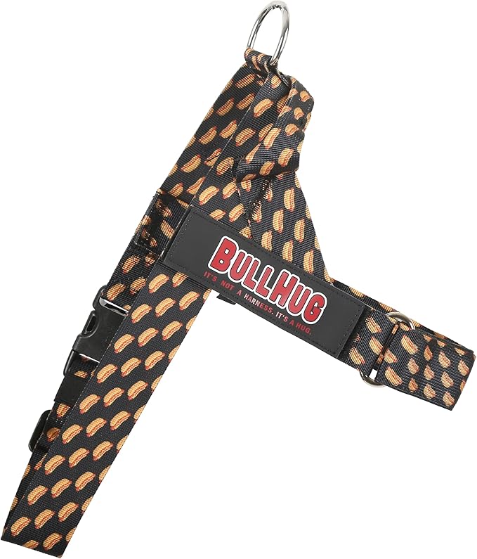 BULLHUG Adjustable Dog Harness– No Pull, No Choke – for English Bulldogs, French Bulldogs, Pugs & Broad-Chested Breeds – Easy, Safe Walks (Hot Doggy, Medium)