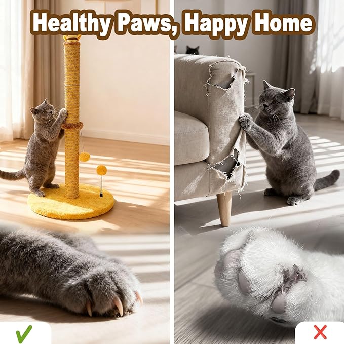 VIEFIN Bee Cat Scratching Post, 36" Tall Cat Scratcher for Indoor Cats - Modern Sisal Scratch Post with Dangling Ball & Plush Toys for Kittens and Adult Cats