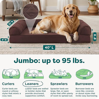 FurHaven Classic Sofa Orthopedic Dog Bed for Large Dogs With Orthopedic Egg Crate with a Solid Orthopedic Foam Base for Joint Support, Removable Washable Cover, Jumbo XL, Quilted Sofa, Coffee