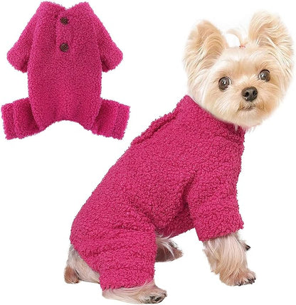Dog Sweaters for Small Dogs Winter Dog Pajamas Sized Dogs Boy Girl Fleece Pet Clothes Puppy Outfit 4 Legs Jumpsuits for Chihuahua Yorkie Cat Apparel (Rose, XX-Small)