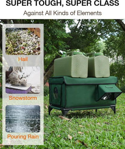 Indestructible Heated Cat House for Outside Winter, 100% Waterproof, Safe Escape Door, Insulated Outdoor Cat Shelter with Heater for Feral Barn Cat Kitty (Green, 27"x17"x18")