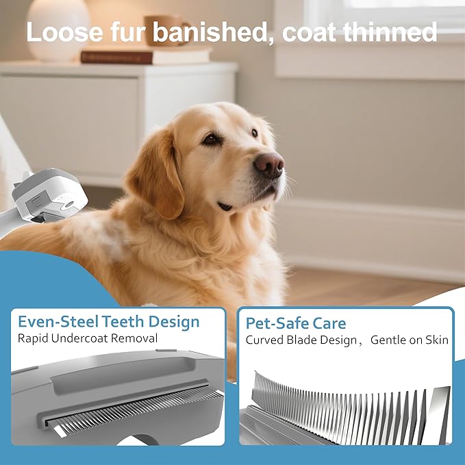 Pawimood Pet Steam Brush for Dogs & Cats – Self Cleaning, 3 in 1 Hair Removal Comb Steam for Thinning & Grooming for Long & Short Haired Pets, Includes Pet Essence