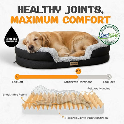 Miorun Fluffy Orthopedic Dog Bed for Extra Large & Jumbo Dogs, Calming Plush Sofa Bed with Curved Bolster Support, 48" Cozy Oval Pet Donut Bed with Washable Cover, Gray