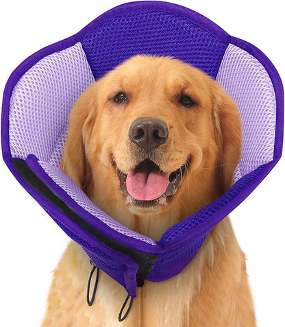 SUNFURA Dog Cones for Large Dogs, Soft Pet Cone Stop Licking After Surgery, Adjustable Pet E-Collar Alternative for Wound Healing, Purple X-Large