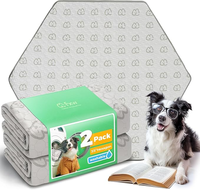 FXW Washable Pee Pads for Dogs, Leak-Proof & Non-Slip, Specifically Designed for FXW Rollick/Homeplus 32/40/45inch 6 Panels Dog Playpen, 35" Hexagon, Khaki, 2 Packs