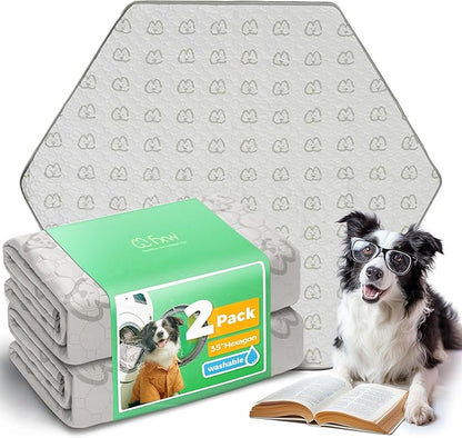 FXW Washable Pee Pads for Dogs, Leak-Proof & Non-Slip, Specifically Designed for FXW Rollick/Homeplus 32/40/45inch 6 Panels Dog Playpen, 35" Hexagon, Khaki, 2 Packs