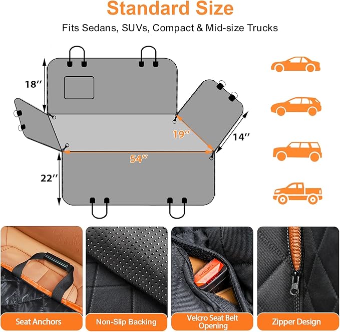 URPOWER Dog Seat Cover Car for Pets 100% Waterproof Pet Hammock 600D Heavy Duty Scratch Proof Nonslip Durable Soft Back Covers Cars Trucks and SUVs