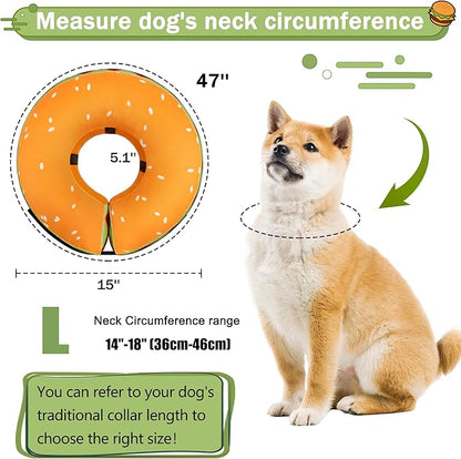 Inflatable Dog Cone Collar for Large Medium Small Dogs, Soft Adjustable Recovery Cone Collar for Dogs Cats,Dog Neck Donut Cone Alternative After Surgery(Hamburger,Large