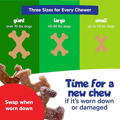 Chew’ems X Bone Dog Chew – Long-Lasting Beef Flavor Treats for Aggressive Chewers – Rawhide-Free, Durable Dental Chews – Giant Size