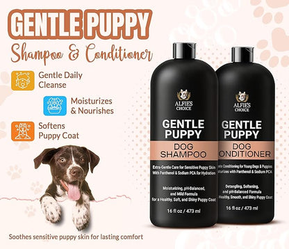 ALFIE'S CHOICE Puppy Shampoo and Conditioner Set | 16 fl oz Each | for Sensitive & Itchy Skin | Puppies, Adults & All Breeds of Dogs