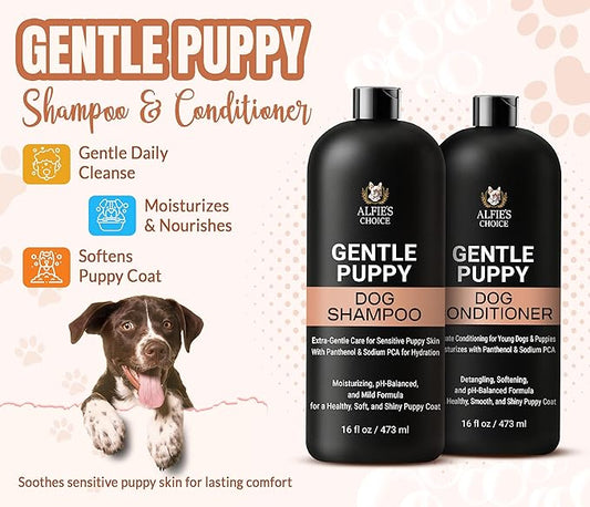 ALFIE'S CHOICE Puppy Shampoo and Conditioner Set | 16 fl oz Each | for Sensitive & Itchy Skin | Puppies, Adults & All Breeds of Dogs