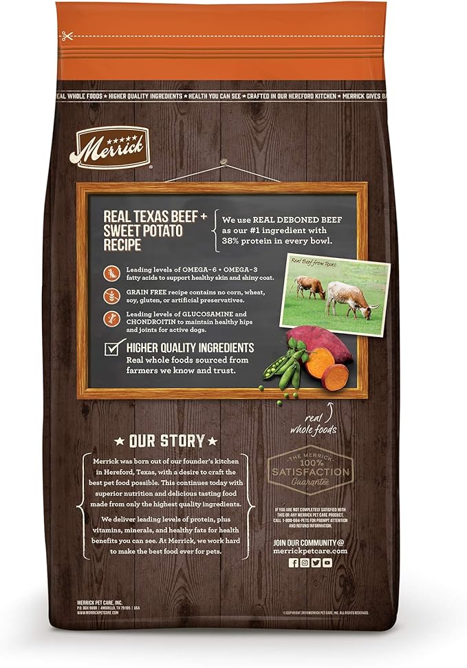 Merrick Premium Grain Free Dry Adult Dog Food, Wholesome And Natural Kibble, Real Texas Beef And Sweet Potato - 4.0 lb. Bag
