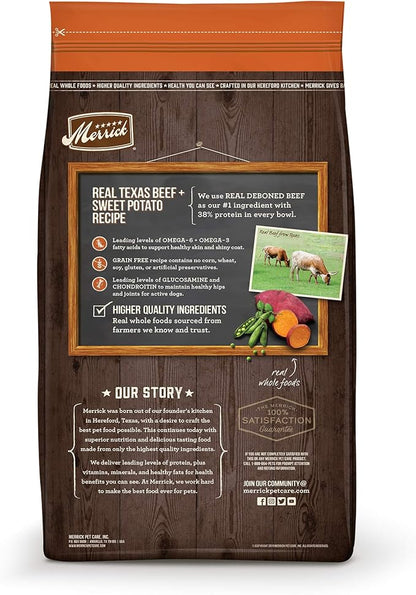 Merrick Premium Grain Free Dry Adult Dog Food, Wholesome And Natural Kibble, Real Texas Beef And Sweet Potato - 4.0 lb. Bag