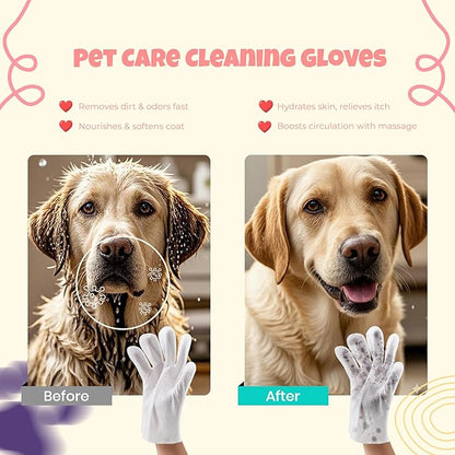 TREZUMA Pet Glove Wipes for Dogs & Cats | No Rinse Full Body Cleaning Gloves | Ear & Eye Wipes Set | Gentle Grooming for Paws Face Ears Coat | Alcohol Free