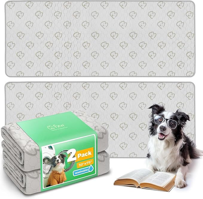 FXW Washable Pee Pads for Dogs, Leak-Proof & Non-Slip, Specifically Designed for Potty Training, 30" x 75" Rectangle, Khaki, 2 Packs