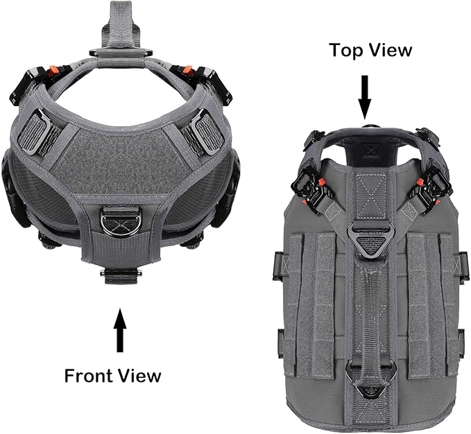 ICEFANG Tactical Dog Operation Harness with 6X Buckle,Dog Molle Vest with Handle,3/4 Body Coverage,Hook and Loop Panel for ID Patch,No Pulling Front Clip (S (22"-27" Girth), Wolf Gray)