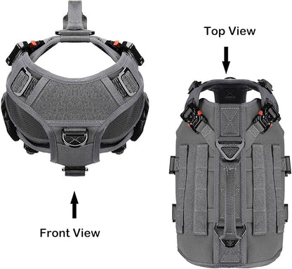 ICEFANG Tactical Dog Operation Harness with 6X Buckle,Dog Molle Vest with Handle,3/4 Body Coverage,Hook and Loop Panel for ID Patch,No Pulling Front Clip (S (22"-27" Girth), Wolf Gray)