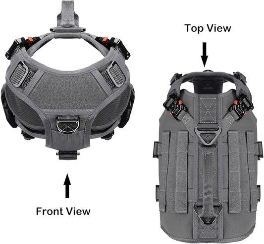 ICEFANG Tactical Dog Operation Harness with 6X Buckle,Dog Molle Vest with Handle,3/4 Body Coverage,Hook and Loop Panel for ID Patch,No Pulling Front Clip (S (22"-27" Girth), Wolf Gray)