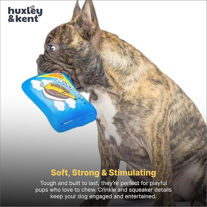 Huxley & Kent Funny Dog Toy w/Squeaker – Power Plush Squeaky Dog Toys for Small Dogs – Durable Small Stuffed Animal for Indoor Play & Fetch - Tiny Tuff Snoreo Cookies