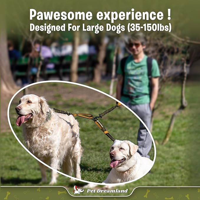 Pet Dreamland Exquisite Double Dog Coupler No Tangle Swivel for Two Large Dogs. Premium Quality Attachment for Easy Dog Walking. You Will Absolutely Love This Amazing Gear (Black & Green)