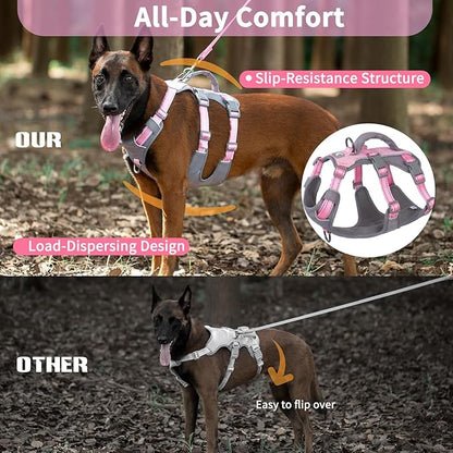 Huntboo Reflective Dog Harness with Handle, Escape Proof, No Slip, Breathable, Lightweight, Adjustable Lift Harness for Small, Medium, and Large Dogs Walking, Training, and Running Gear(Light Pink,XL)