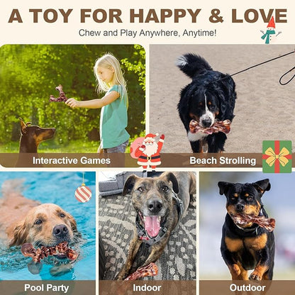 Dog Toys for Aggressive Chewers - 3 Pack Bacon Flavored Indestructible Dog Toy, Big Tough Chew Bone for Medium Large Breed 25-80lbs to Keep Them Busy, Happy Dog Gift (Brown)