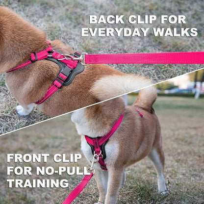 Plutus Pet Adjustable No Pull Dog Harness with Leather Accents, Heavy Duty Reflective Nylon Vest for Training, Hiking, Easy Walk Harness for Small, Medium, Large Dogs (Hot Pink, M)
