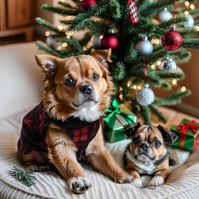 Rbenxia 4 Pieces Red Buffalo Plaid Dog Sweaters with Leash Ring Soft Fleece Vest Dog Pullover Warm Jacket Pet Dogs Clothes Winter Dogs Outfits for Small Puppy Cat Pets (Large)