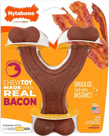 Nylabone Wishbone Strong Chew Toy for Dogs Made with Real Bacon, Durable Dog Chew Bones for Aggressive Chewers, Long-Lasting Flavor Keeps Dogs Busy, Small Dog Toys - Up to 25 lbs, 1 Count
