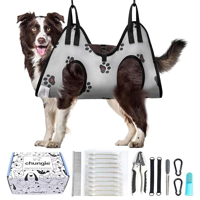 Dog Grooming Hammock for Dogs – Dog Restraint for Nail Trimming with Pet Nail Clipper – Dog Sling for Grooming, Dog Hammock for Nail Cutting & Grooming Harness (Legs Spacing:13-16”)/Max W:60lb)
