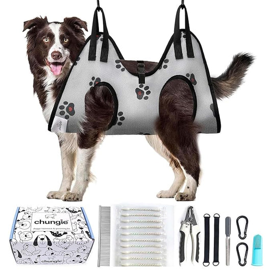 Dog Grooming Hammock for Dogs – Dog Restraint for Nail Trimming with Pet Nail Clipper – Dog Sling for Grooming, Dog Hammock for Nail Cutting & Grooming Harness (Legs Spacing:13-16”)/Max W:60lb)