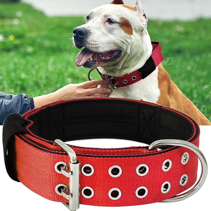 Red Large Dog Collar - 2 inch Wide Heavy Duty Collar with Handle for Extra Large Breed Dogs, Strong Nylon Indestructible Tactical Collar for German Shepherd, Pitbull, Rottweiler 13.5-19 in