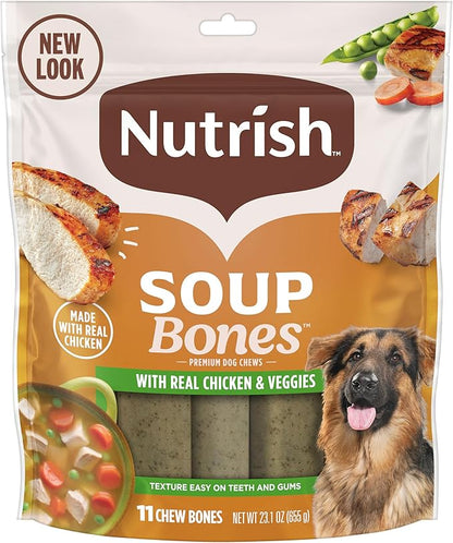 Nutrish Soup Bones Premium Dog Chews with Real Chicken and Veggies, Soft Texture Treats, Valentine's for Dogs, 11 Chews, Packaging May Vary (Rachael Ray)