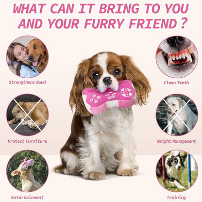 MTERSN Funny Squeaky Dog Toys for Small Dogs – Game Controller Plush Chew Toy with Full Crinkle Paper, Cute Interactive Puppy Toys for Playtime and Birthday Gift (Pink)