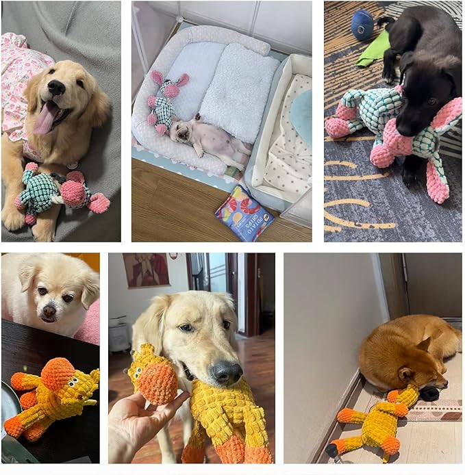 3-Pack Squeaky Dog Toys, Durable Stuffed Animals Dog Toys with Squeak Sounds to Keep Dogs Busy, Puppy Toys for Small, Medium, and Large Dogs