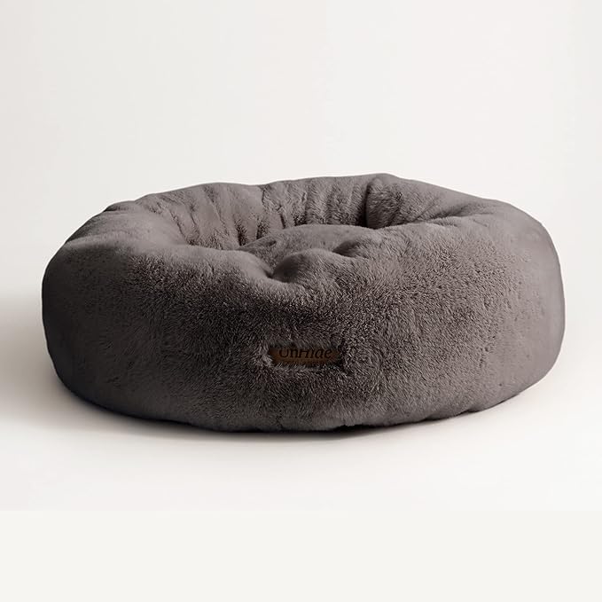 UnHide Floof Pet Bed - Large (35" x 12") - Extra Soft Dog Bed - Removable Faux Fur Cover - Machine Washable - Helps Ease Pet Anxiety & Provides The Perfect Sleep - Charcoal Charlie