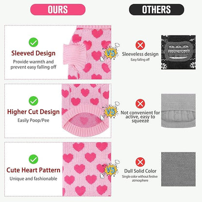 KOOLTAIL Cat Sweater Turtleneck- Soft Pink Knit Cat Sweaters for Cats Only, Heart Love Pattern Thick Warm Cold Weather Clothes, Valentine's Day Pet Outfit for Small Medium Large Size Kitten Puppy Girl