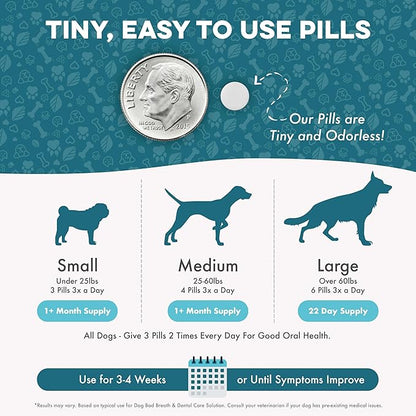 Dog Bad Breath & Dental Care Solution, Supports Canine Oral Health, Relieves Stinky Breath, Tooth Pain, Red Swollen Gums, Helps Reduce Plaque and Gingivitis, 400 Odorless, Tasteless Easy to Use Pills