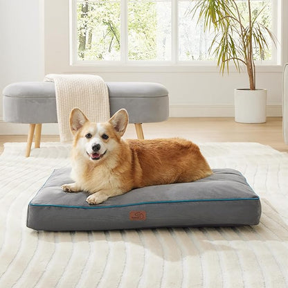 Bedsure Washable Large Dog Crate Bed - 3 Inch Thicken Up to 70lbs Pet Mat Pillows with Removable Washable Cover, Grey