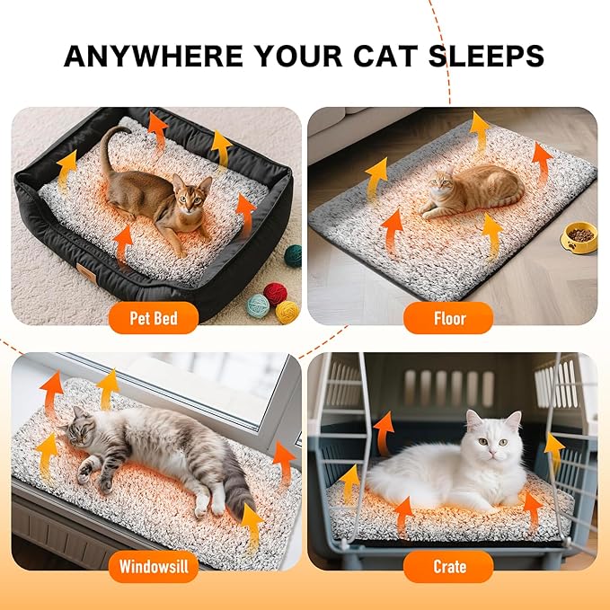 WanpeeGoo Self Warming Cat Bed, Heated Cat Bed, 2.0 Upgraded Dual-Layer Thermal Foil Heating Pad, Plush Self-Heating Pet Mat for Crate, Floor, with Removable Washable Cover, Non-Slip, 15"x19"