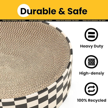 Conlun Large Oval Cat Scratcher Bowl, Cardboard Cat Scratching Pad & Lounge Bed, High-Density Reversible Cat Nest for Large Indoor Cats, Furniture Protector with Ergonomic Curve, Gift Catnip Included