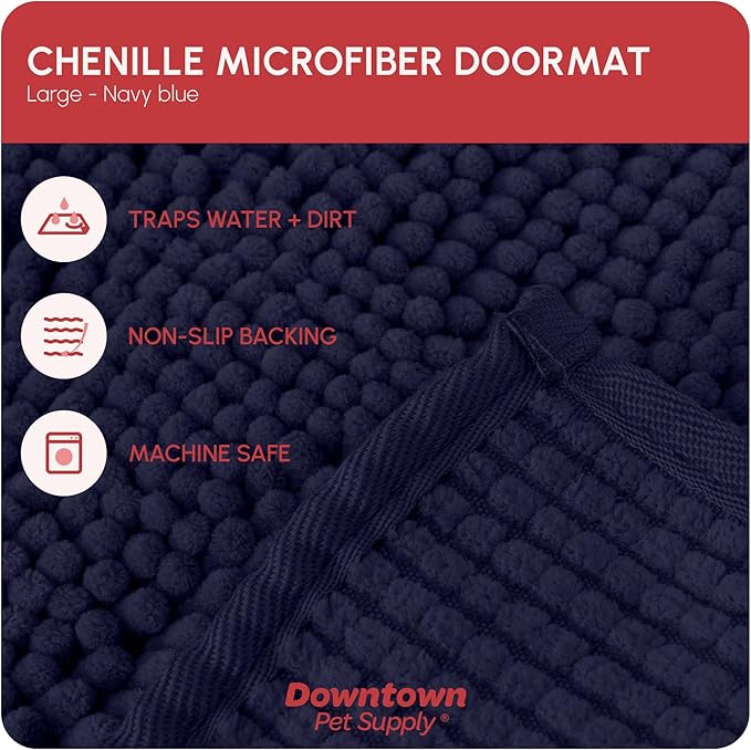 My Doggy Place Dog Mud Mat, 36" x 26" Navy Blue – Thick Microfiber Entry Rug for Snow, Mud & Salt – Absorbent, Quick-Dry, Washer-Safe & Non-Slip, Large