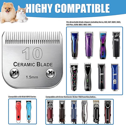 Dog Grooming Replacement Blades Compatible with Andis Dog Clipper, Dog Clipper Blades Compatible with Oster A5,Wahl KM-10 Series Dog Clipper,#10 Blades (1.5mm)