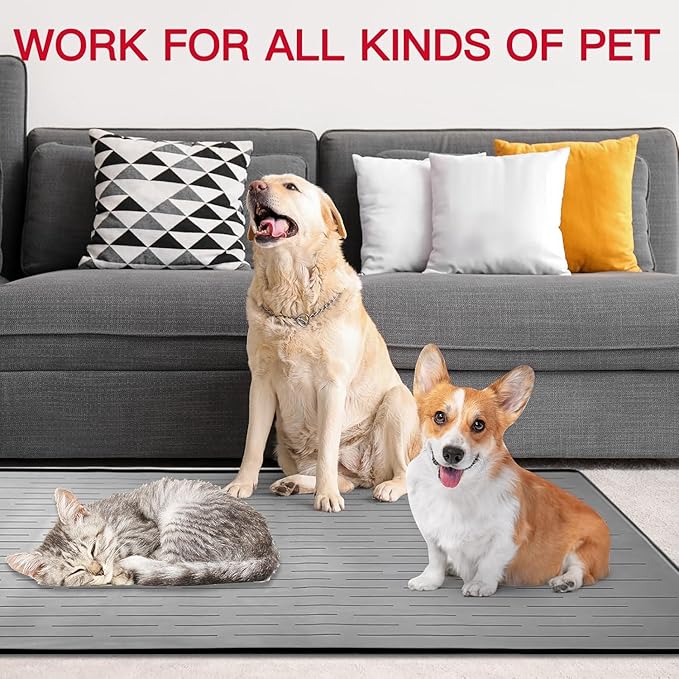 48" x 32" Largest Pet Food Mat, XXXL Silicone Dog Mats for Food and Water, Nonslip Pet Feeding Mats for Floors,Dog Cat Bowl Mat with Raised Edges, Avocado Green