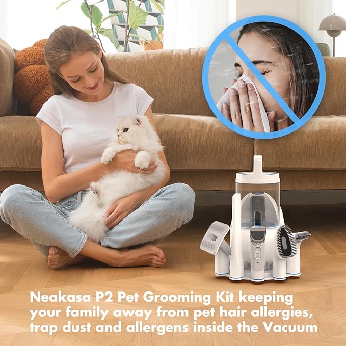 Neakasa P2 Pro Dog Cat Grooming Brush, Strong Vacuum Suction, 2L Large Capacity, Clippers Professional, Dog Grooming Kit for Thick Short Long Hair, Silent